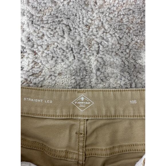 St Johns Bay Size 10S Straight Leg Stretch Casual Denim Jeans Pants Beige Button - Picture 9 of 12